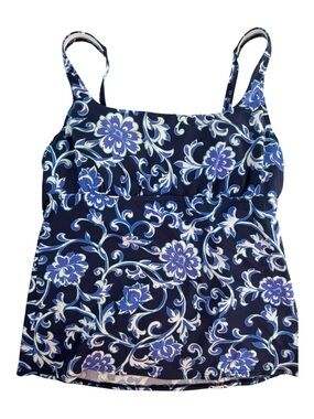 Lands' End tankini top navy blue and periwinkle blue size 12